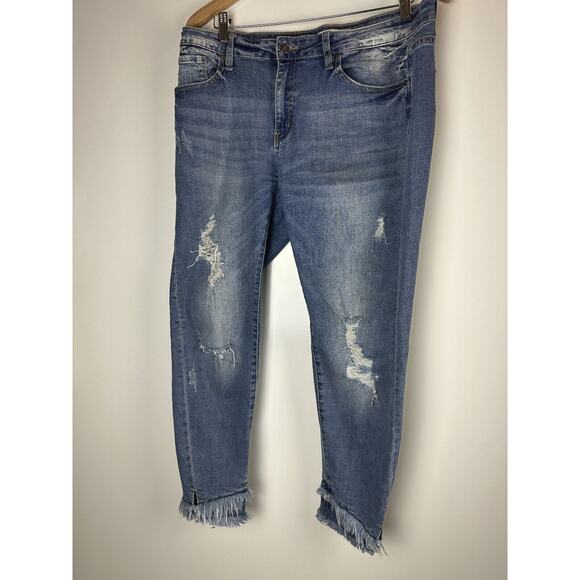 KanCan Distressed Mid Rise Ankle Skinny Jeans Stretch Denim Frayed Hem Size 15 - Picture 2 of 13